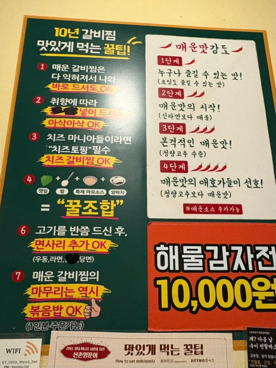 Menu guide showing the spice level options