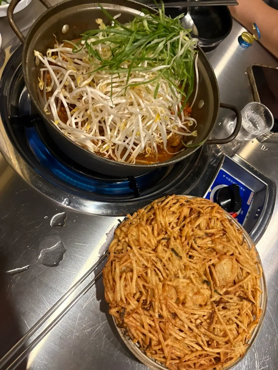 Crispy-looking seafood potato pancake