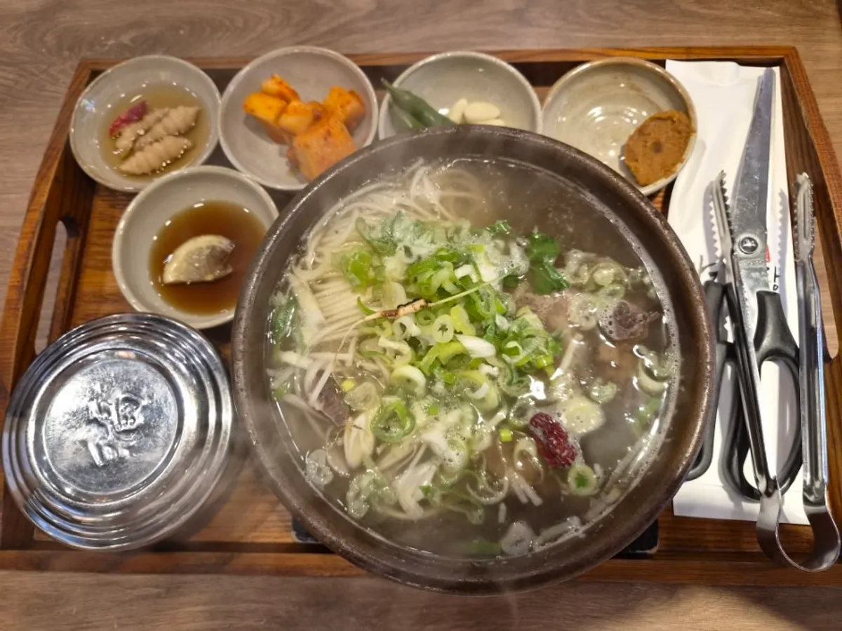 A bowl of gang galbitang in a stone pot