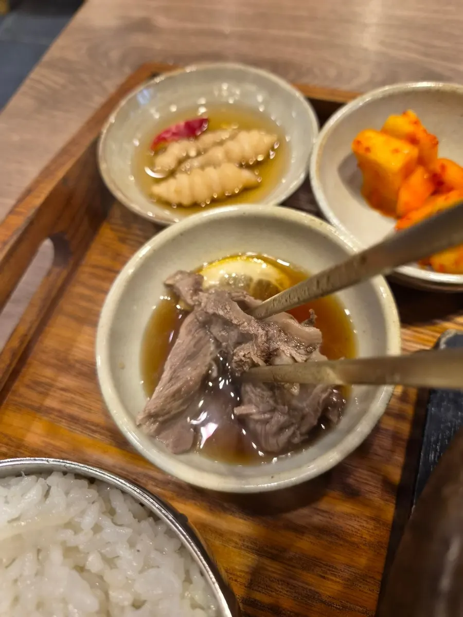 Rib meat dipped in sauce