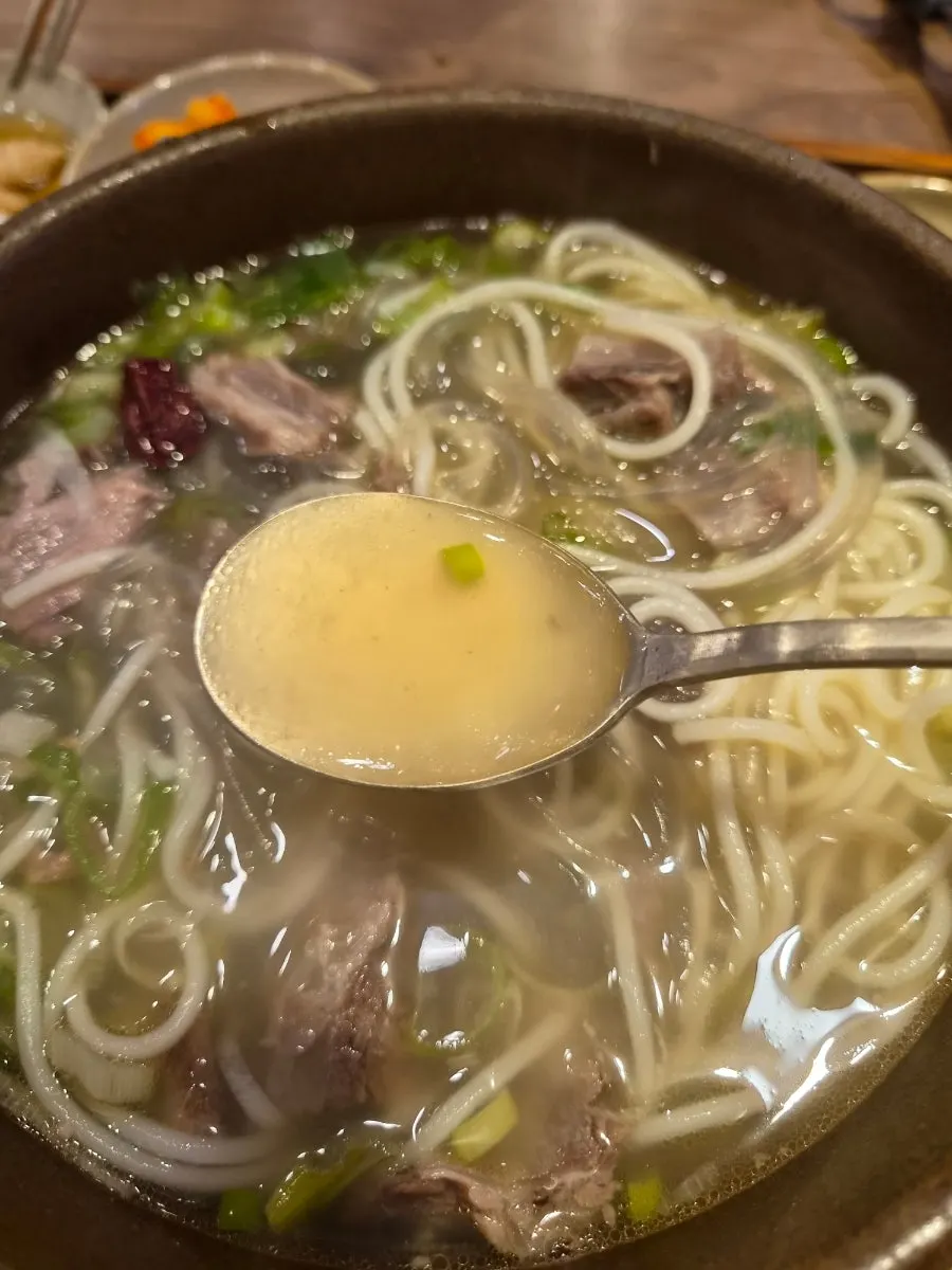 Spoonful of rib meat and noodles together