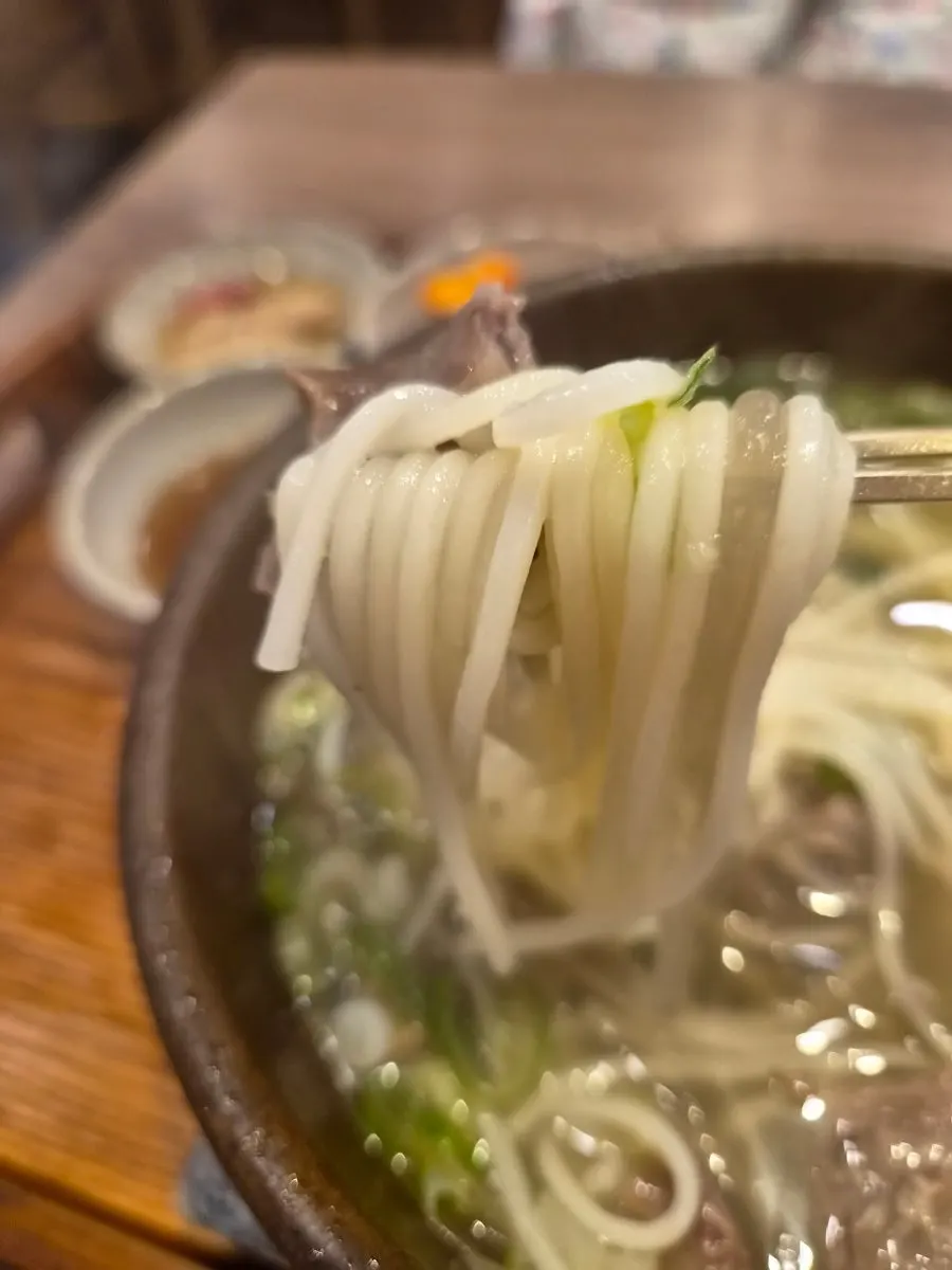Close-up of galbi noodles