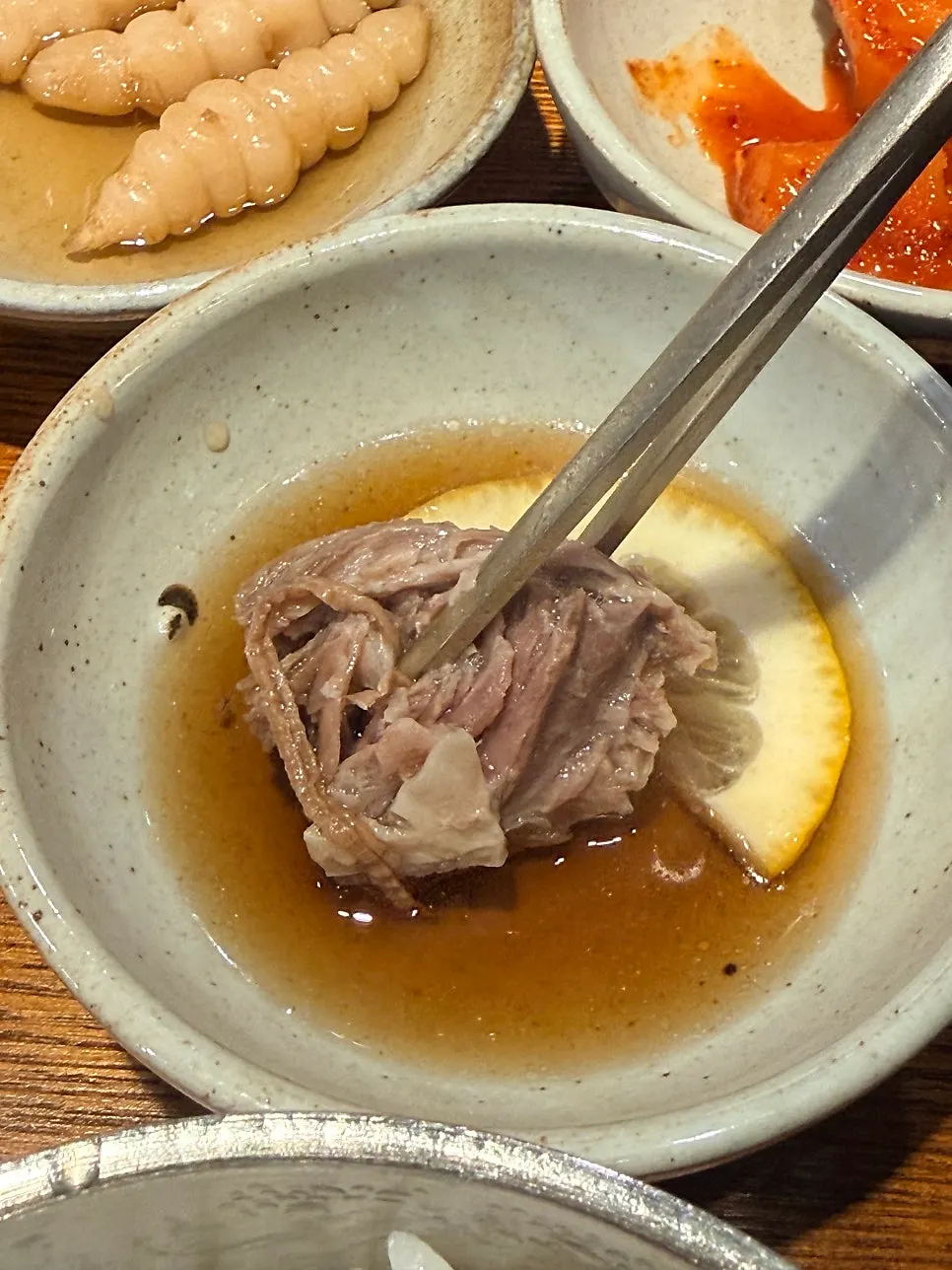 Kkakdugi and kimchi from the self-serve bar