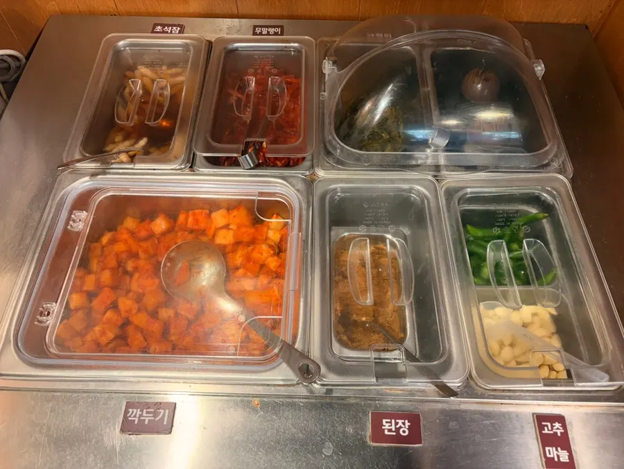 Table spread with galbitang and basic side dishes