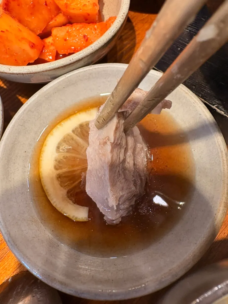 Rib meat pulled easily off the bone in the galbitang