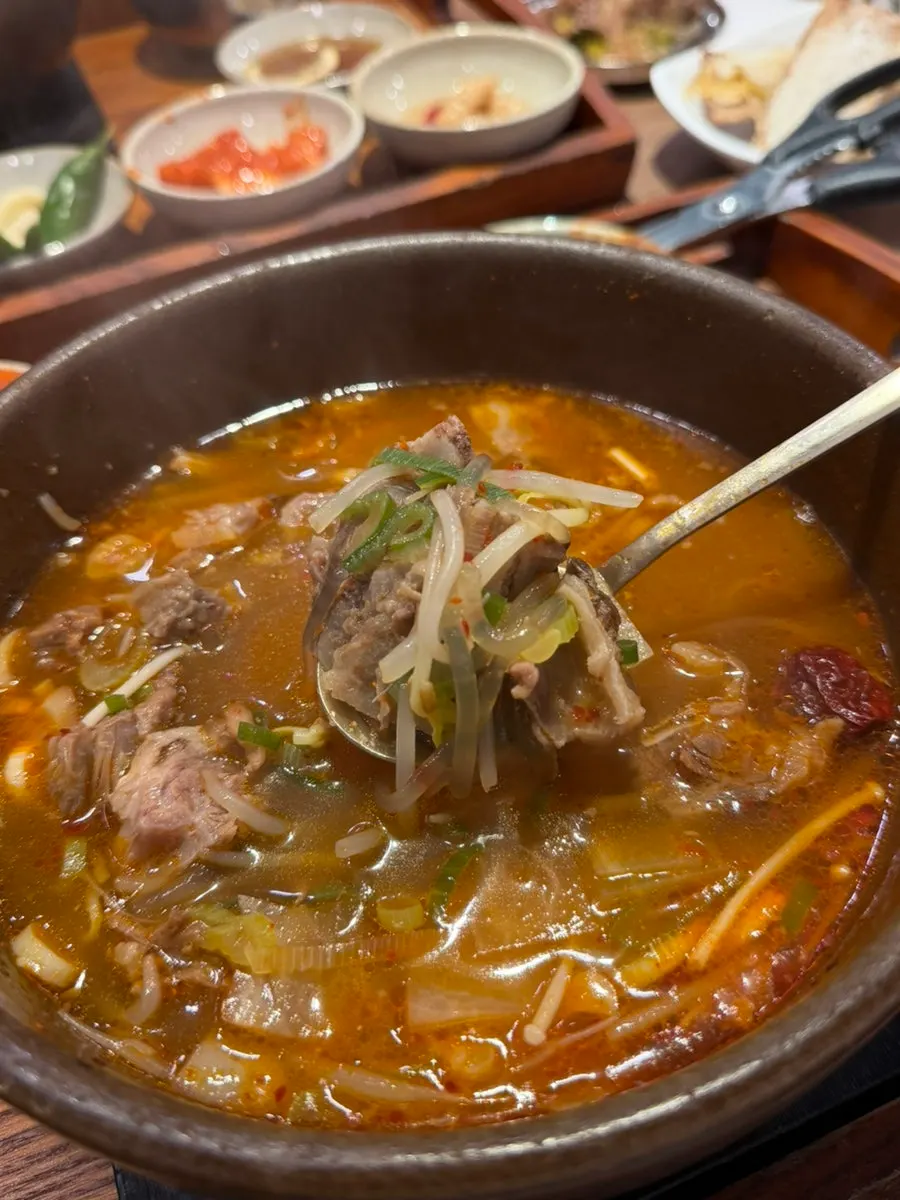 Spoonful of spicy galbitang broth