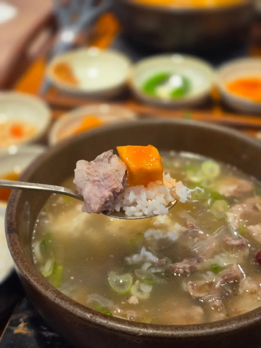 Galbitang meal with kkakdugi