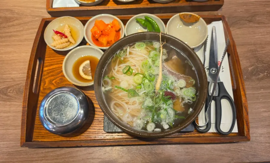 Galbi guksu served with a mini bowl of rice