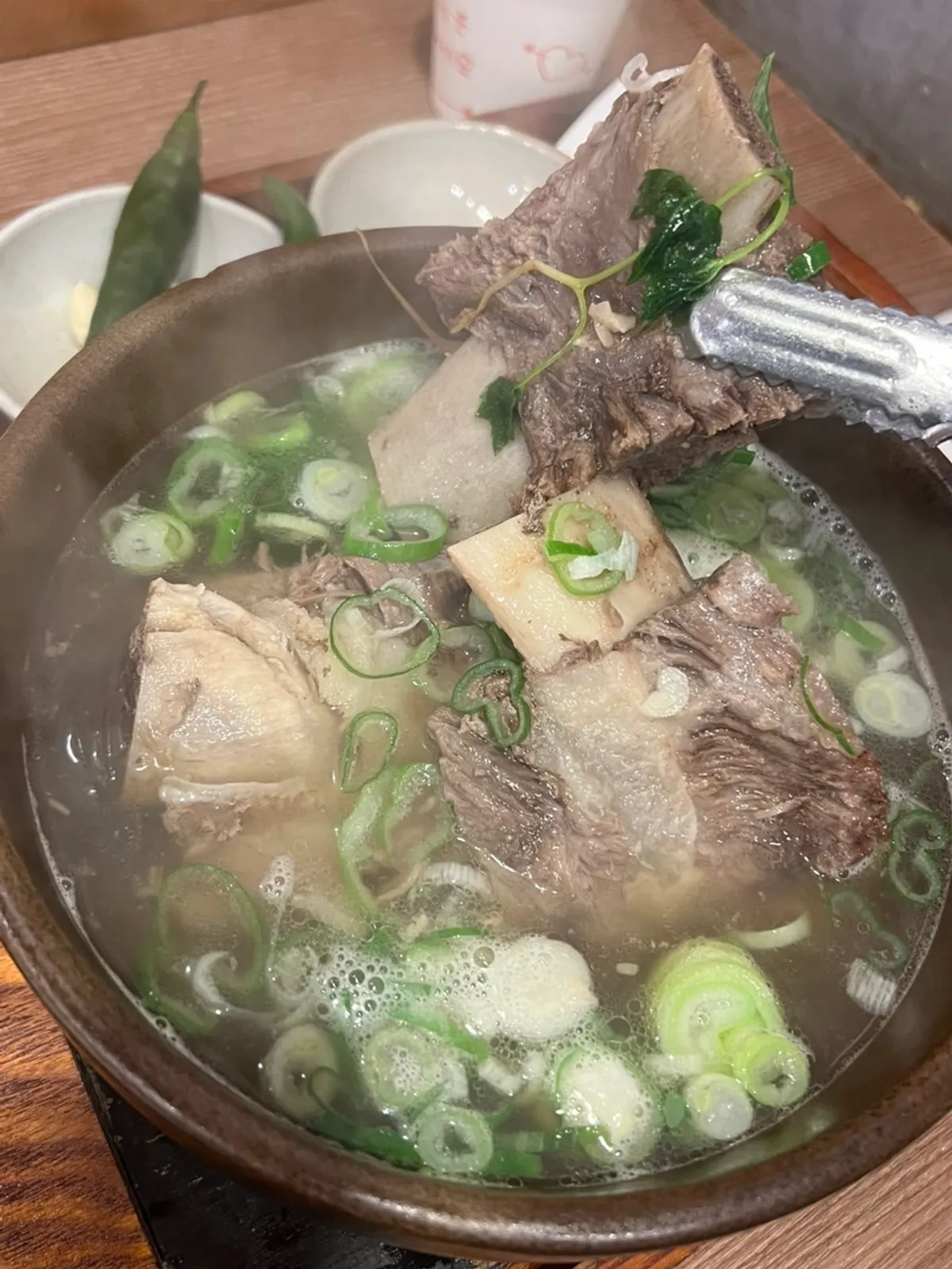 Close-up of meat and glass noodles in Gang Galbitang