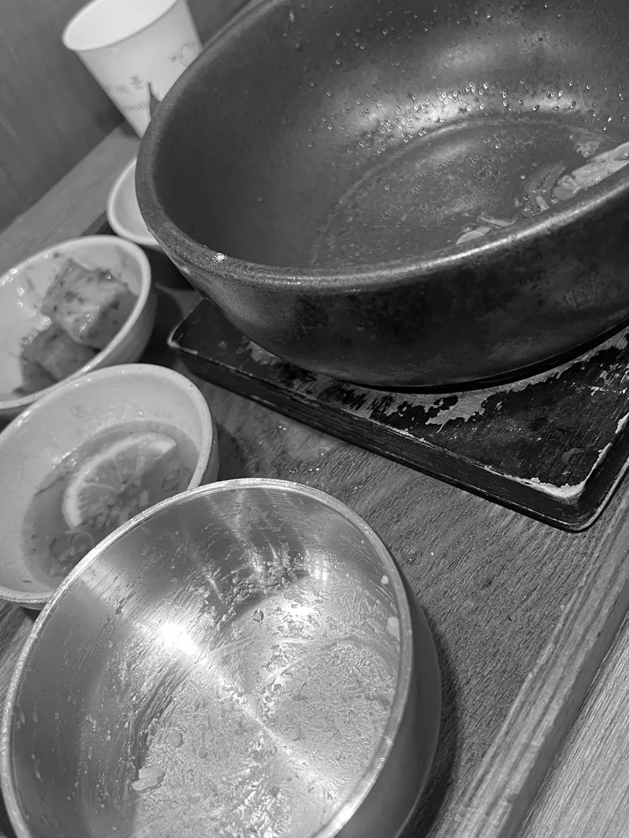 An emptied bowl of finished galbitang