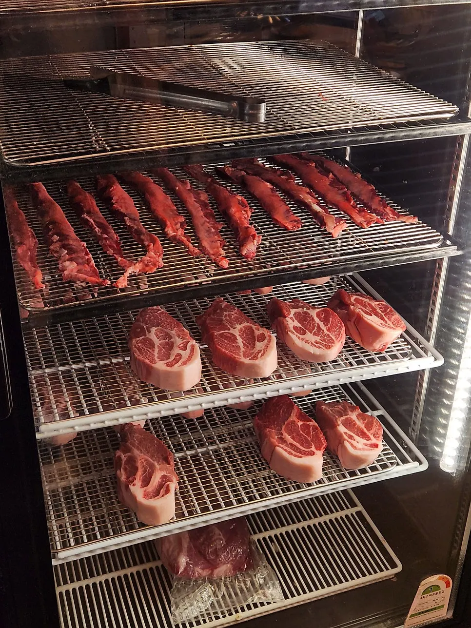 Pork neck and gamjagisal dry-aging together