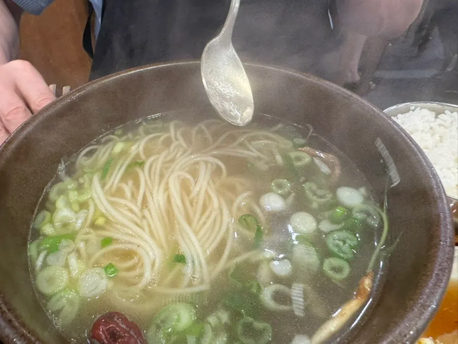Horizontal shot of the clean galbitang broth