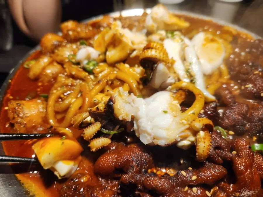 Whole cuttlefish on the O-Dae-Bal platter after being cut by staff
