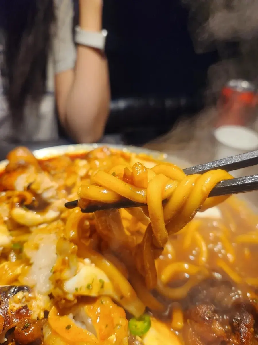 Chewy cuttlefish coated in spicy sauce