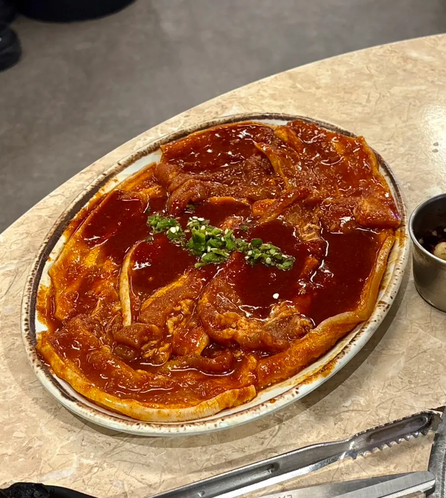 Three servings of spicy gochujang samgyeopsal ordered