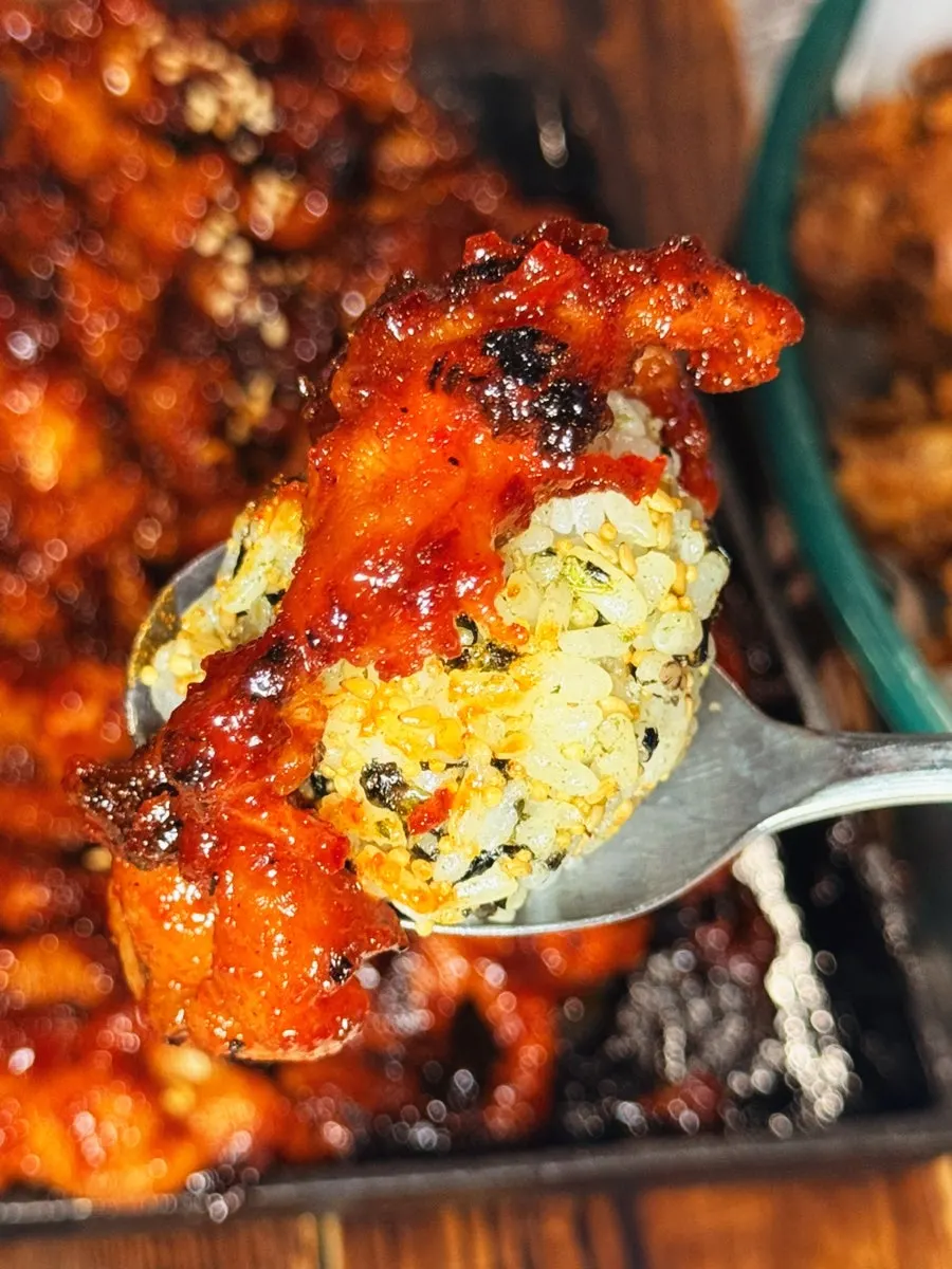 Close-up of boneless dakbal cut into bite-sized pieces