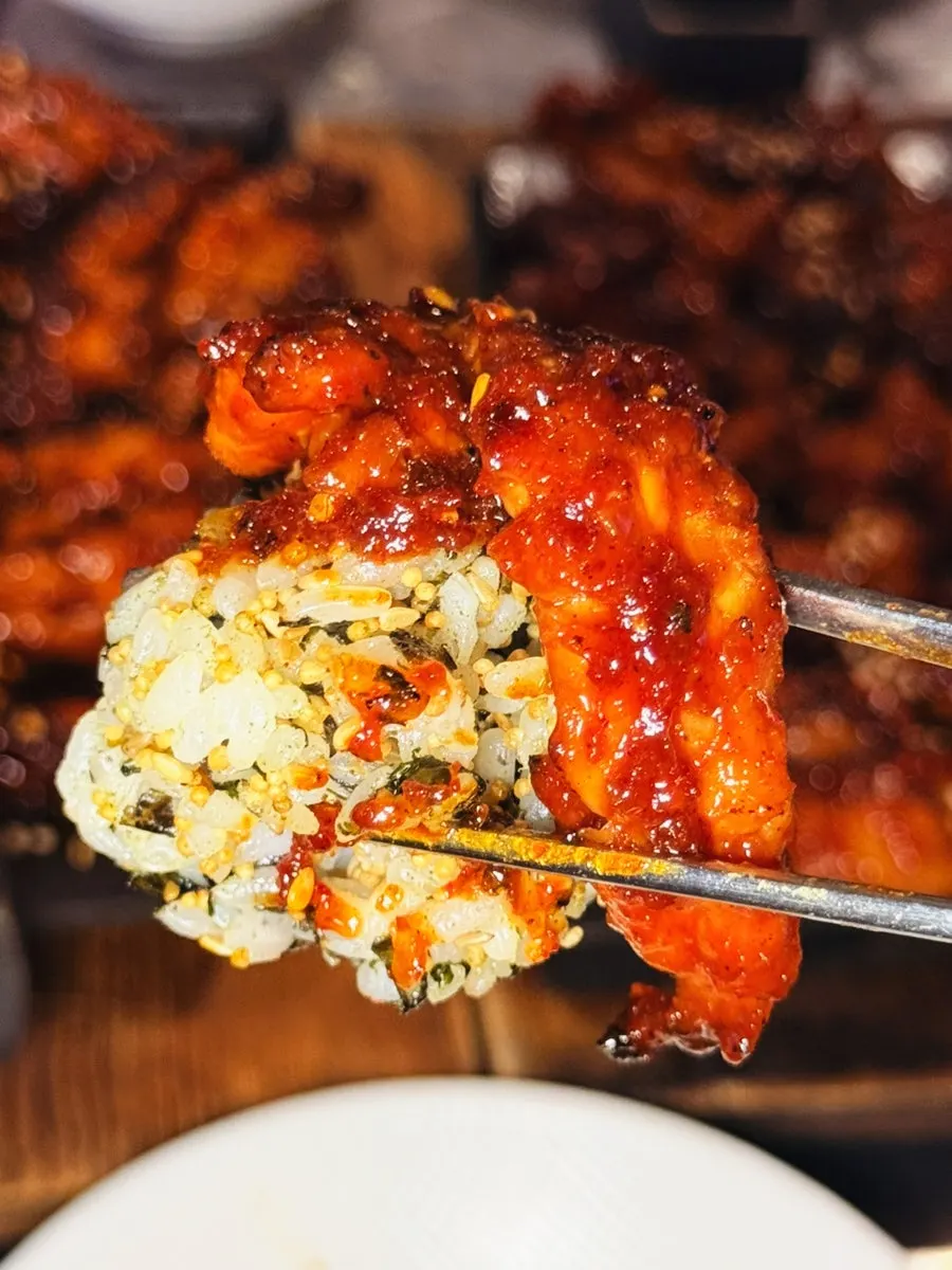 Grilled chicken neck enjoyed with soju
