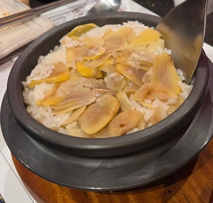 Meat served with salt and shiitake wasabi
