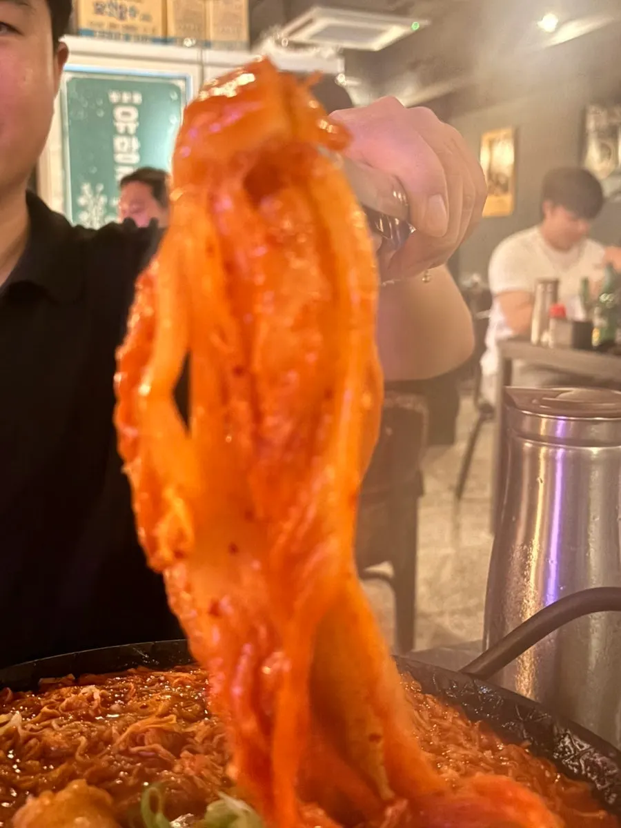 Beef intestine kimchi daedoritang in spicy broth