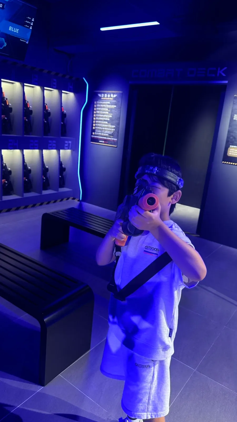 Getting ready with a laser gun in hand