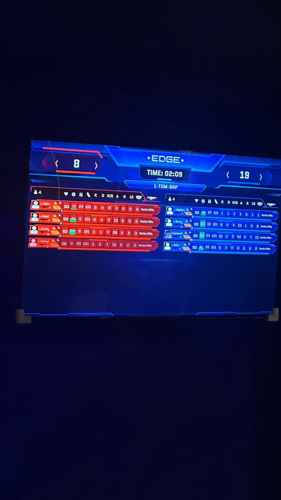 Game scene split between Blue Team and Red Team