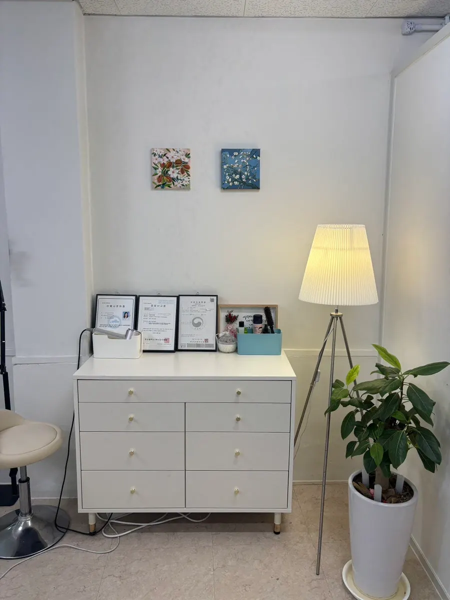 Cozy, neatly arranged salon space