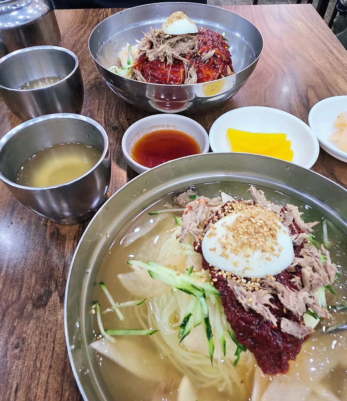Chewy bibim-milmyeon noodles coated with sauce
