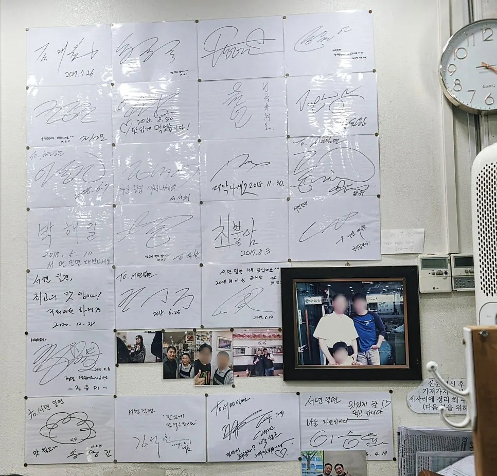 Celebrity autographs hanging in the restaurant