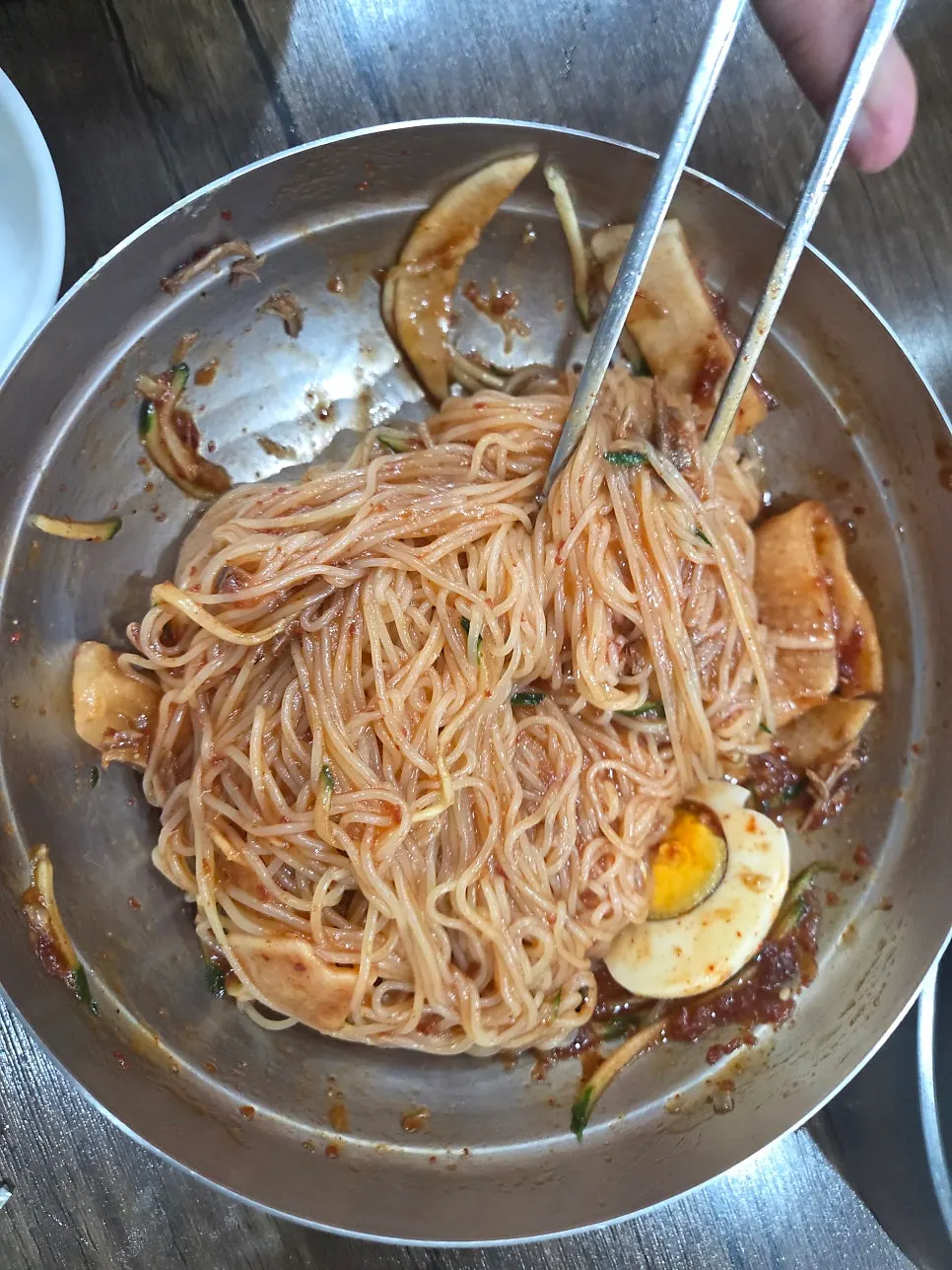 Bibim-milmyeon topped with red sauce