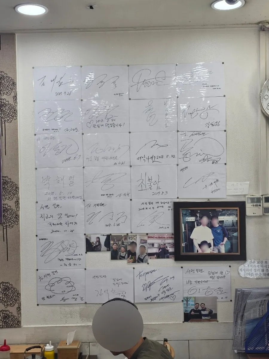 Pared cubierta de firmas de celebridades