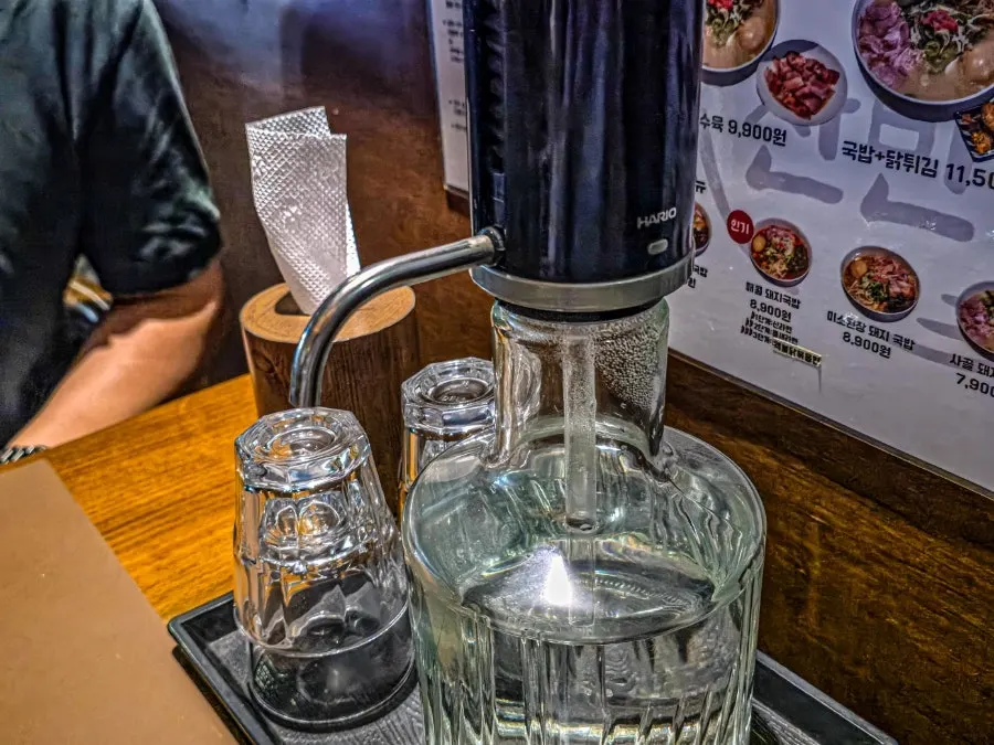 Pump-style table water setting