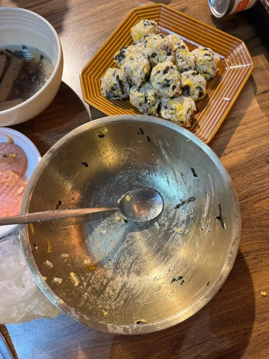 Close-up of the warm tuna rice ball