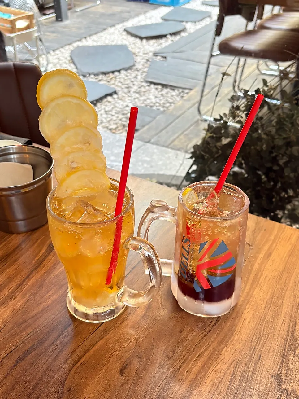 Two complimentary highballs served