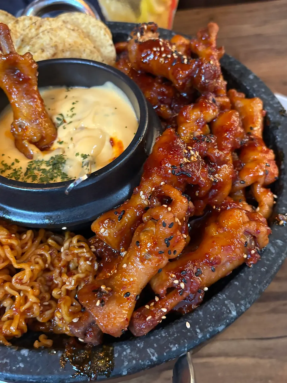 Tulip chicken feet dipped in cheddar cheese