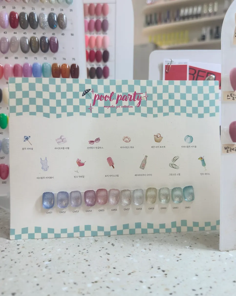 Display of pedicure colors organized on shelves