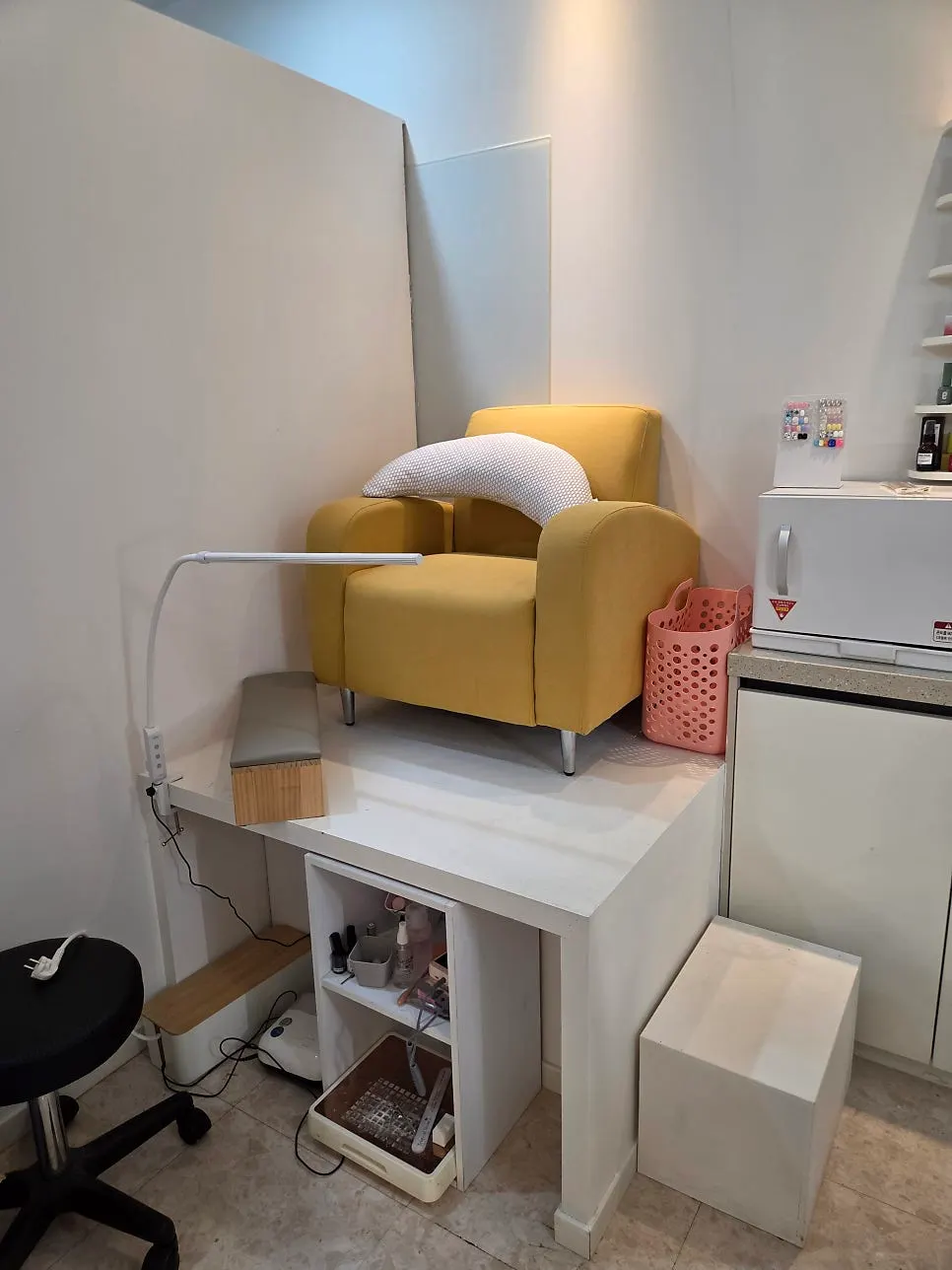 Neatly arranged pedicure service area