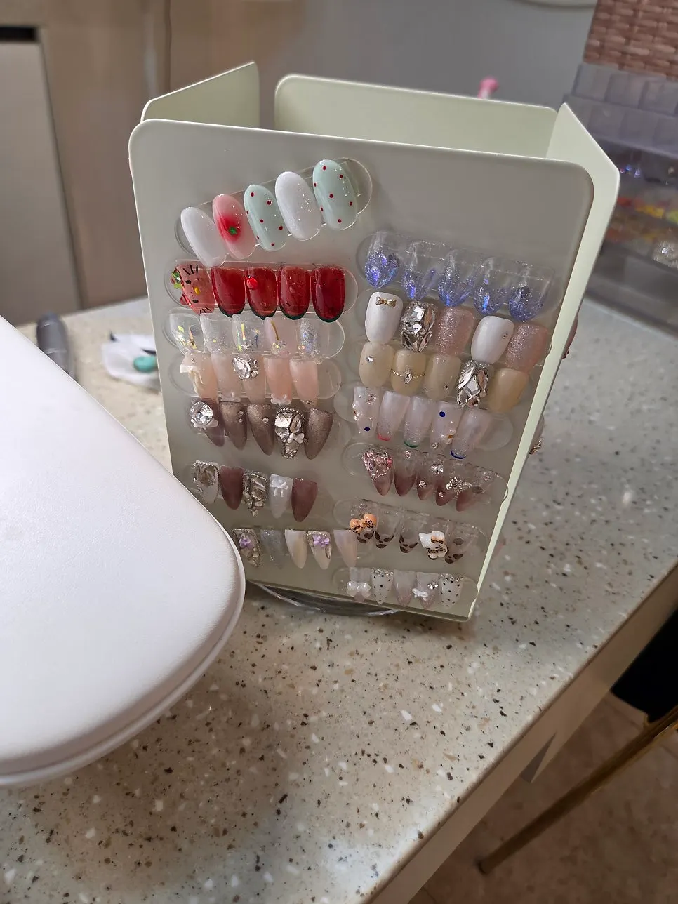 Sample board of flashy nail art designs