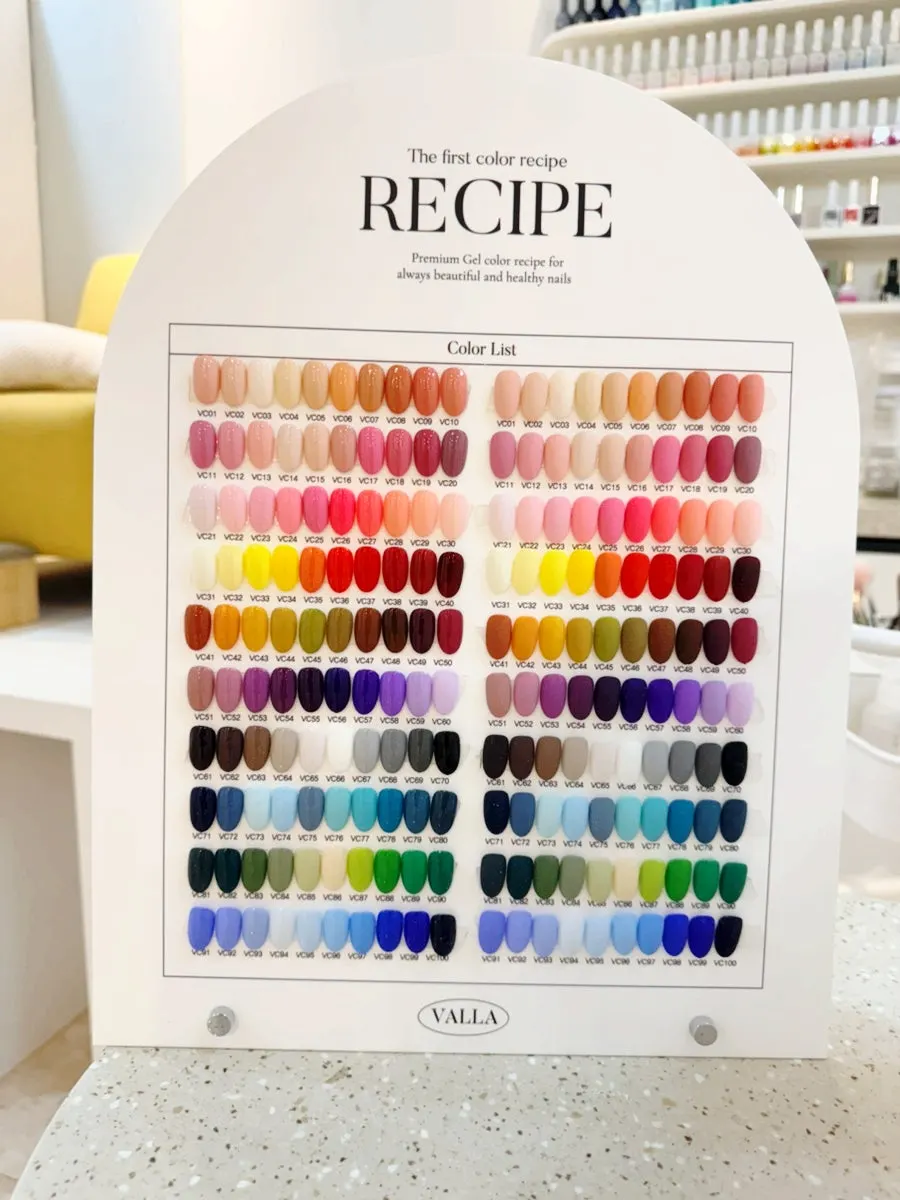 Gel color chart organized by family