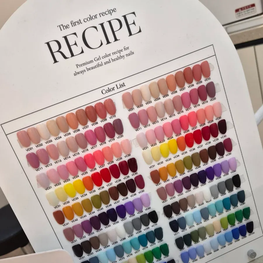 Nail color chart organized by color and line