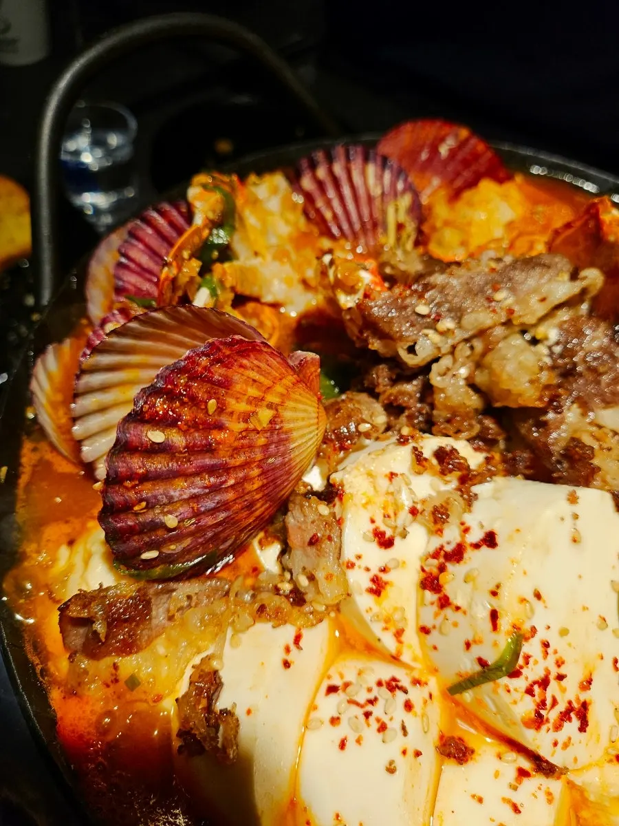 Finished plates of hot pot and fried rice