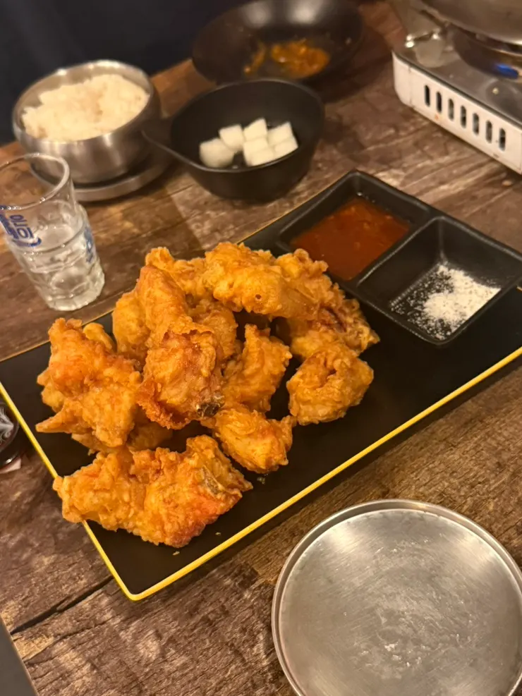 Half a serving of old-style fried chicken served next