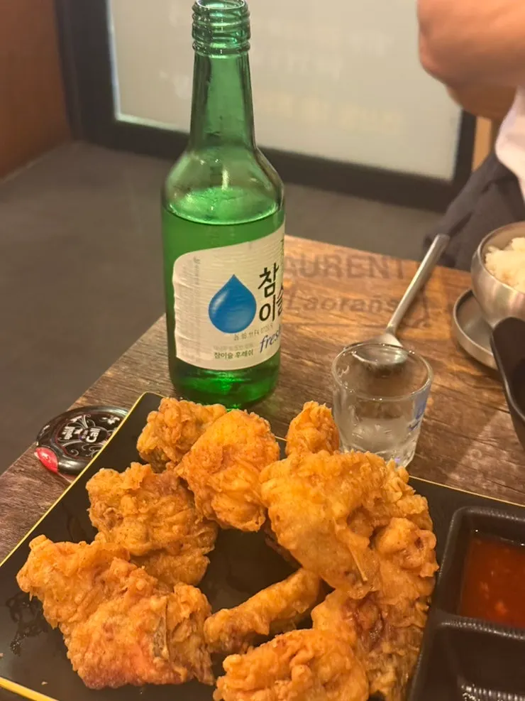 Close-up of the crispy skin on the old-style fried chicken