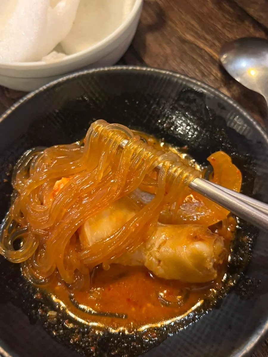 Glass noodles soaked in dakdoritang sauce