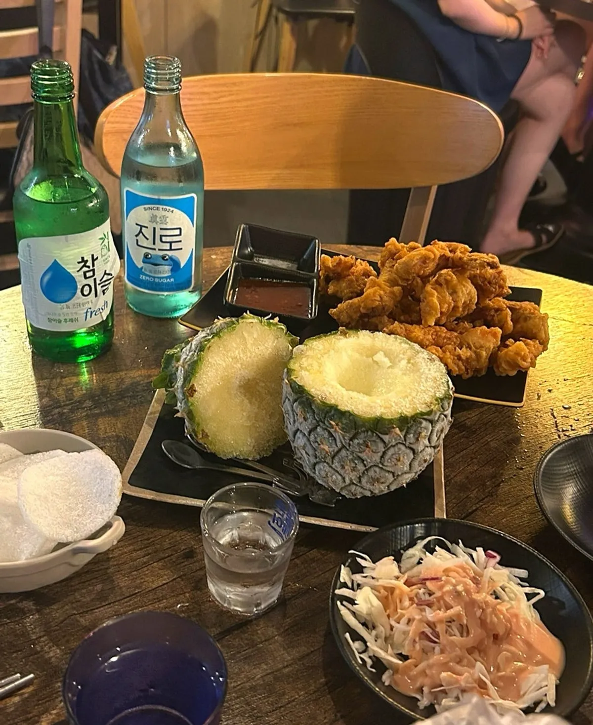 Old-style fried chicken paired with pineapple sherbet