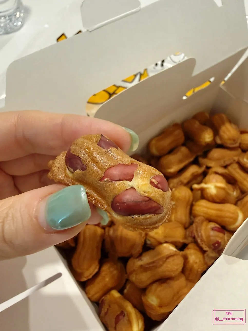 Close-up of bite-sized peanut bread