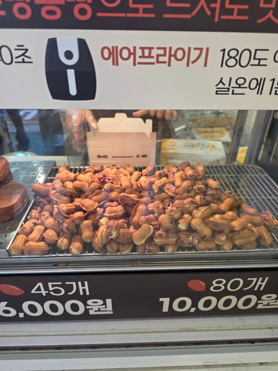Display case full of baked peanut bread and egg bread
