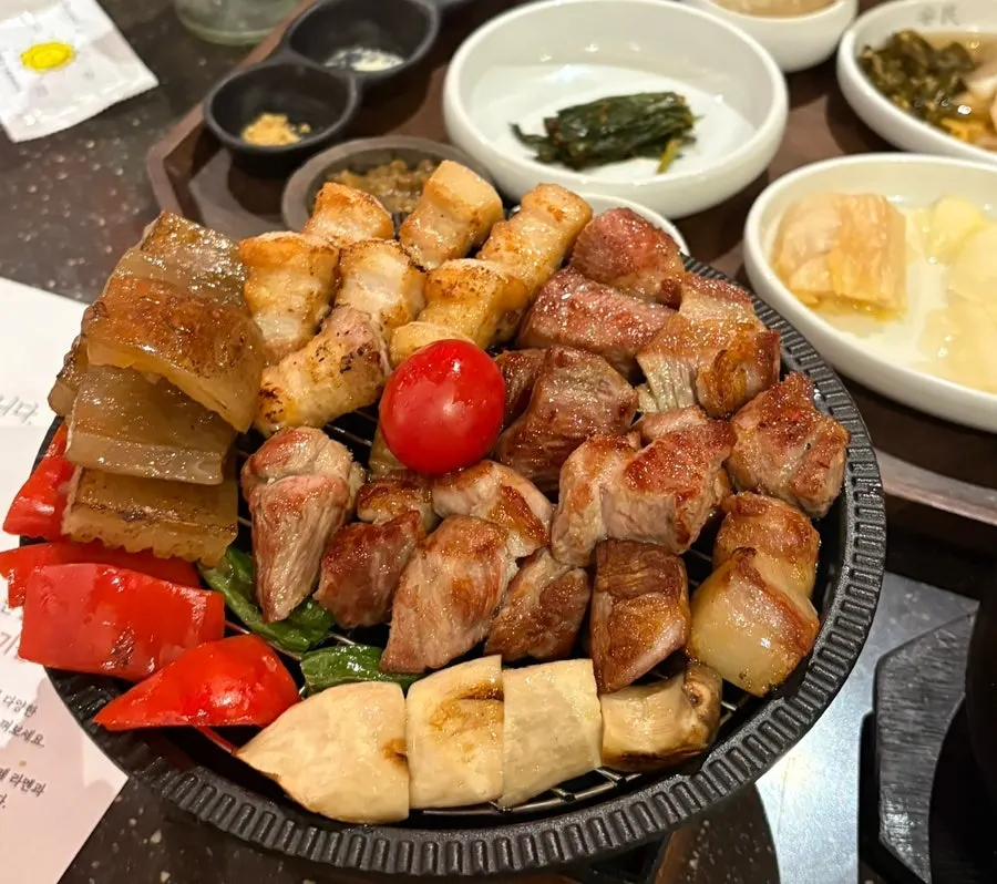 Grilled meat moved onto the griddle