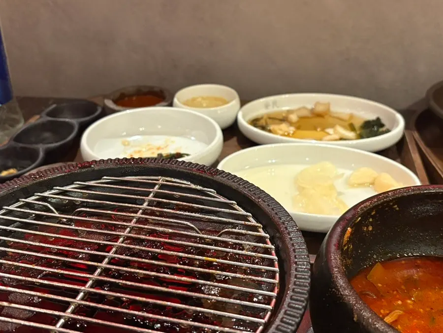 Korean BBQ meal with Busan Daesun soju