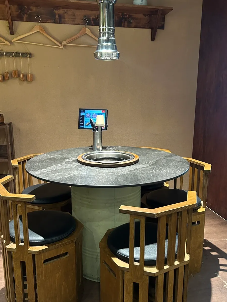 Restaurant interior with varied table arrangements