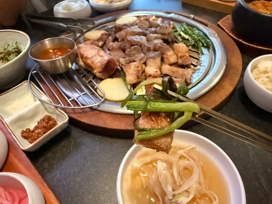 Grilled pork ribs served with side dishes